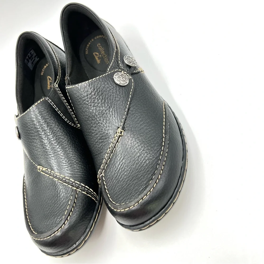 7N 7 N NARROW Clarks Women's Ashland Lane Q Black Leather Slip On Loafers Shoes‎